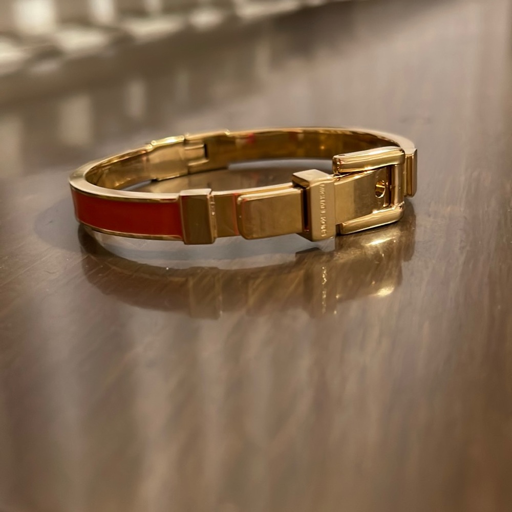 Michael Kors Gold and Orange belt buckle bangle